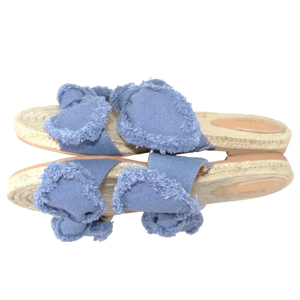 B Blass‎ Womens Blue Frayed Bow Espadrille Slide Sandals Flat Jute Size 7.5M 38